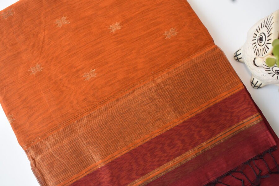Maheshwari Chameli Border Buti Orange Saree - Image 9