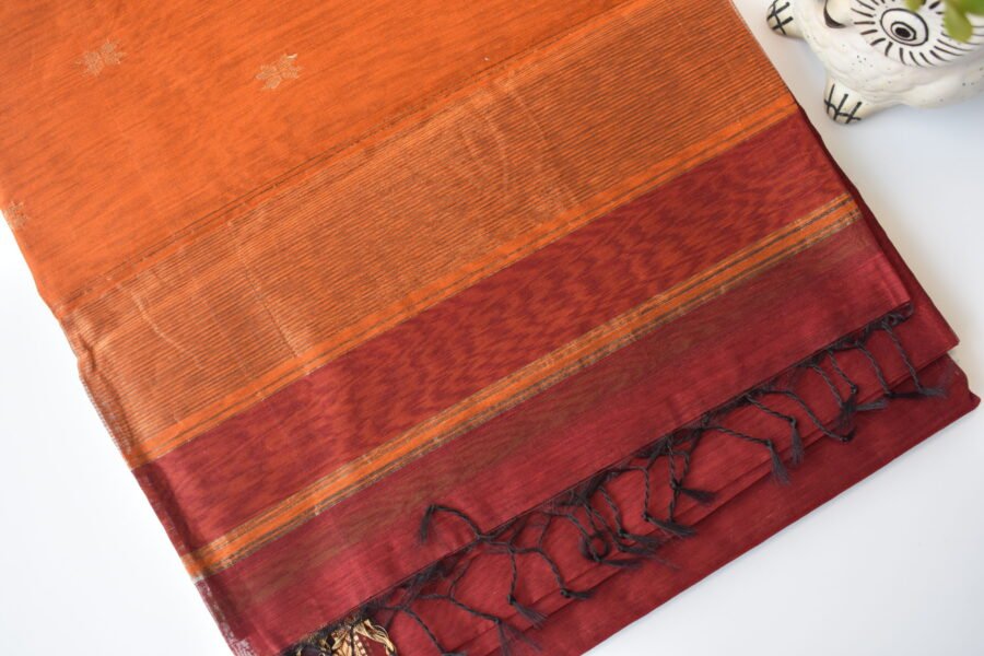 Maheshwari Chameli Border Buti Orange Saree - Image 17