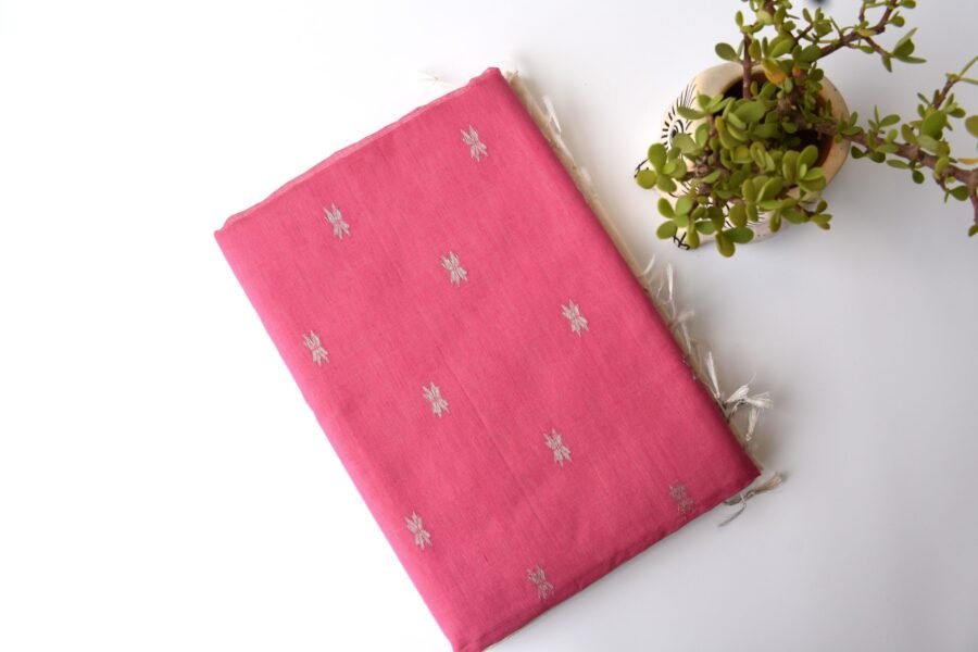Maheshwari Chameli Border Buti White/Pink Saree