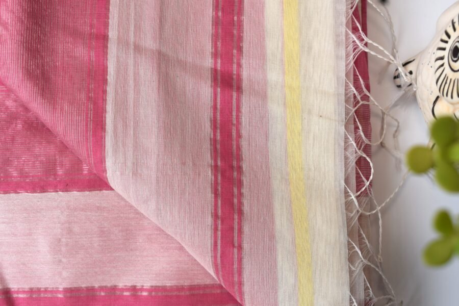Maheshwari Chameli Border Buti White/Pink Saree - Image 13