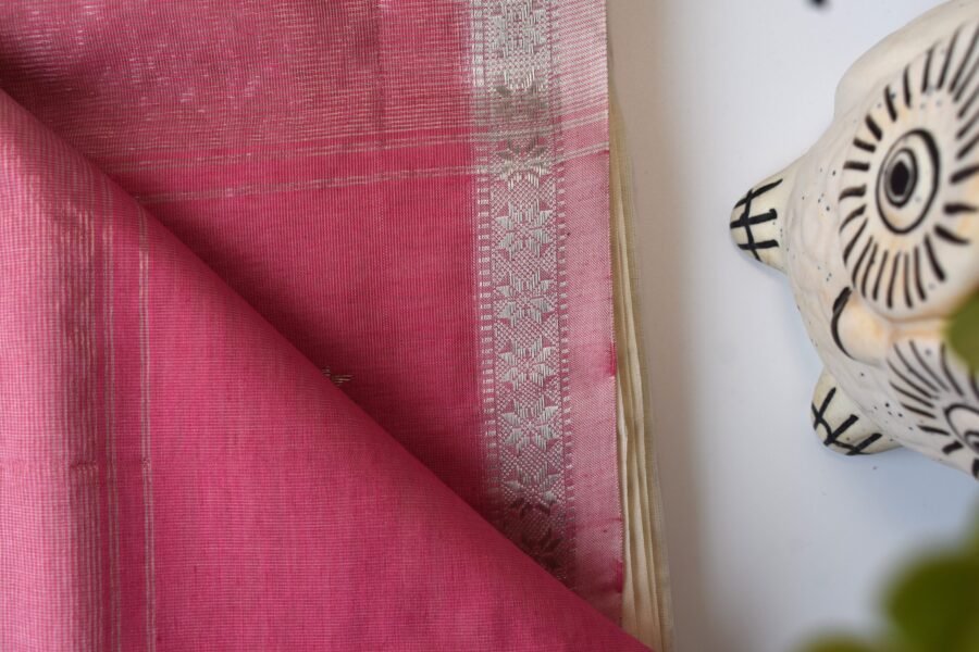 Maheshwari Chameli Border Buti White/Pink Saree - Image 11