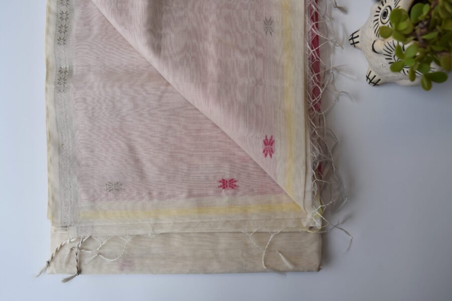 Maheshwari Chameli Border Buti White/Pink Saree - Image 2