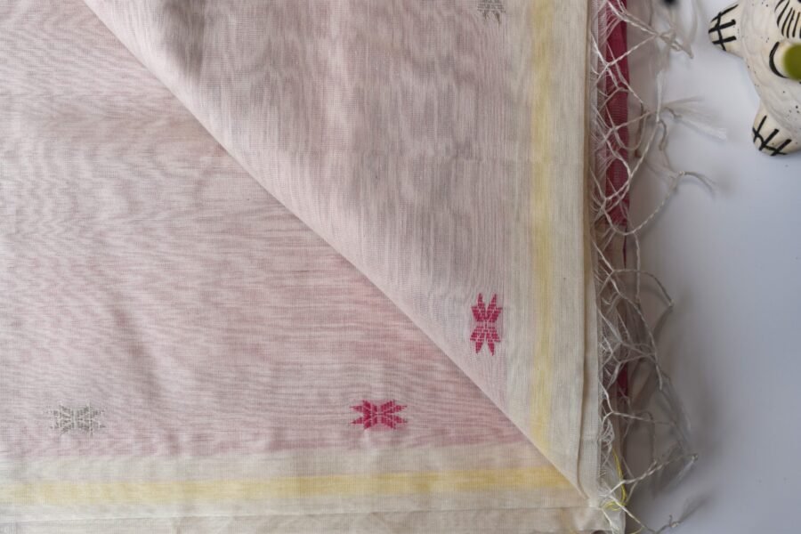 Maheshwari Chameli Border Buti White/Pink Saree - Image 22