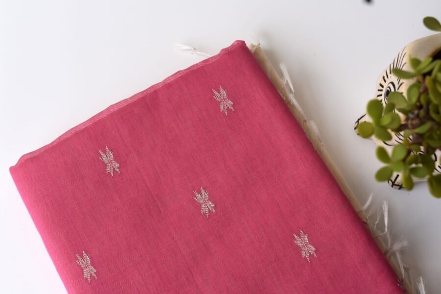 Maheshwari Chameli Border Buti White/Pink Saree - Image 7