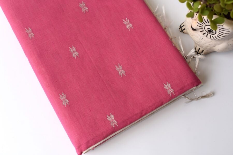 Maheshwari Chameli Border Buti White/Pink Saree - Image 8