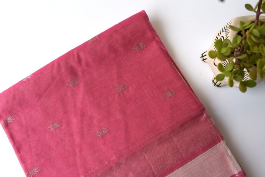 Maheshwari Chameli Border Buti White/Pink Saree - Image 16