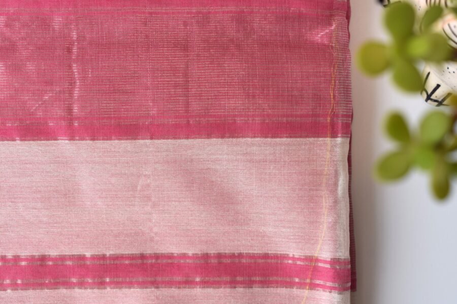 Maheshwari Chameli Border Buti White/Pink Saree - Image 19