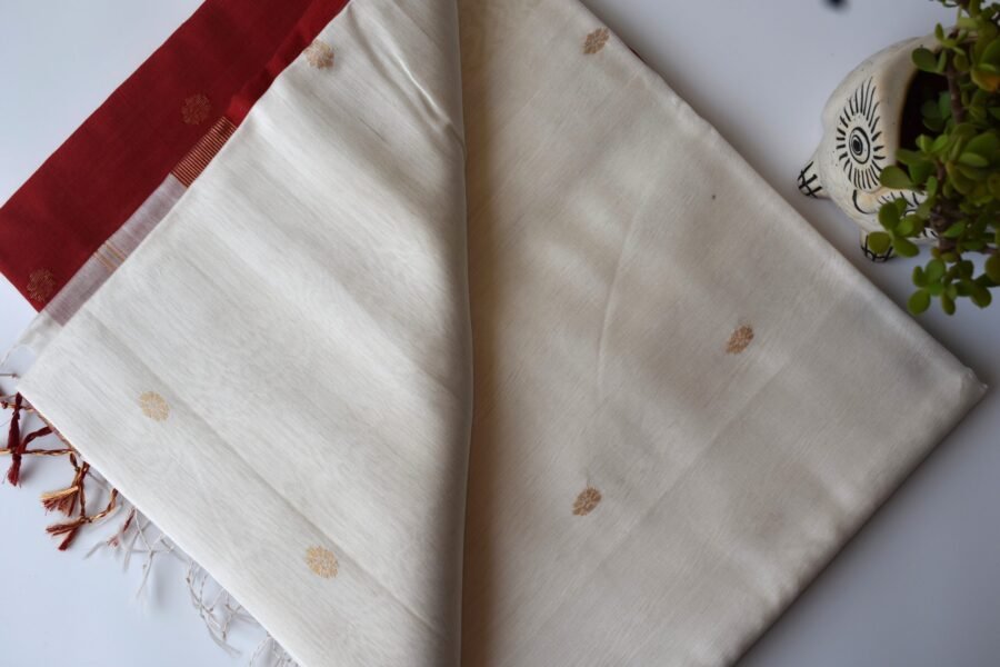 Maheshwari Chameli Border White/Red Saree - Image 14
