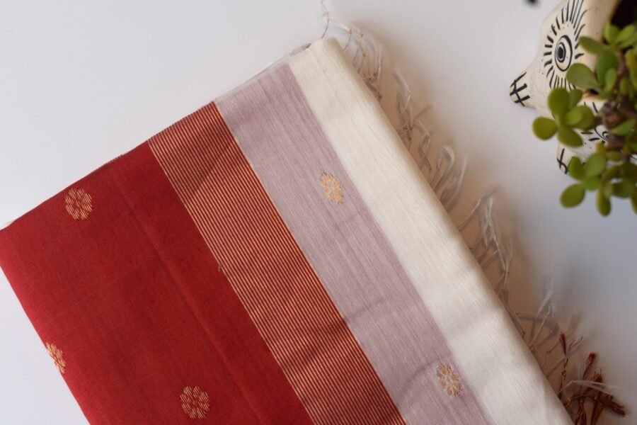 Maheshwari Chameli Border White/Red Saree - Image 20