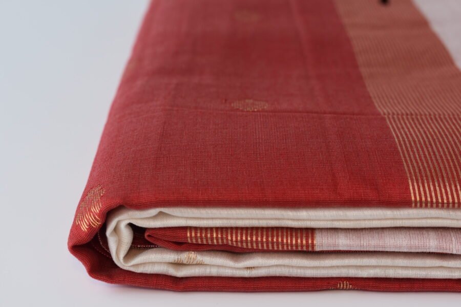 Maheshwari Chameli Border White/Red Saree - Image 5
