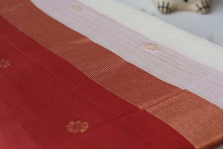 Maheshwari Chameli Border White/Red Saree - Image 8