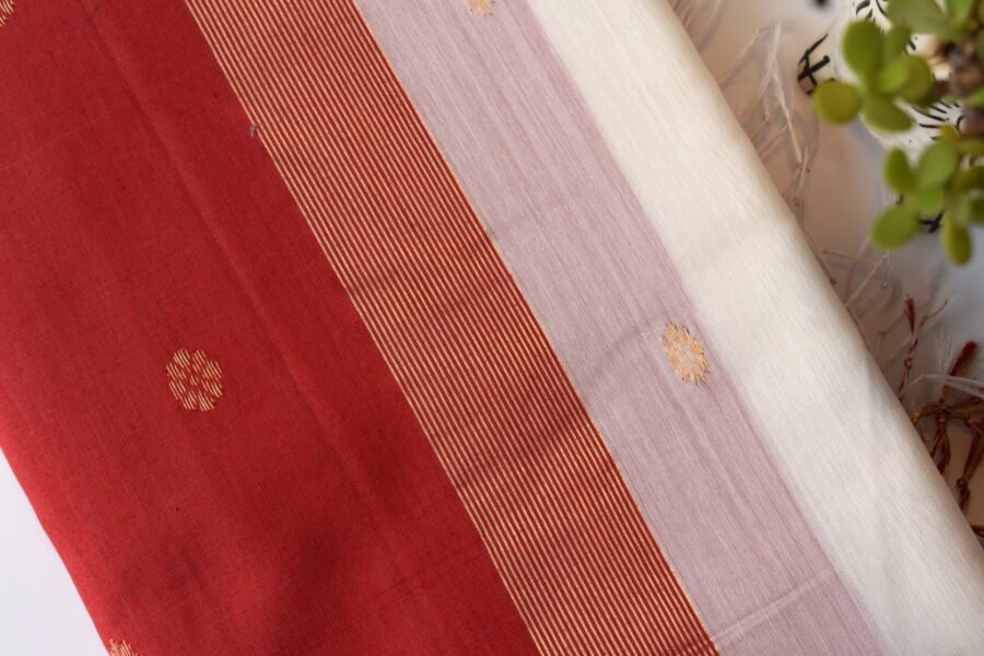 Maheshwari Chameli Border White/Red Saree - Image 19