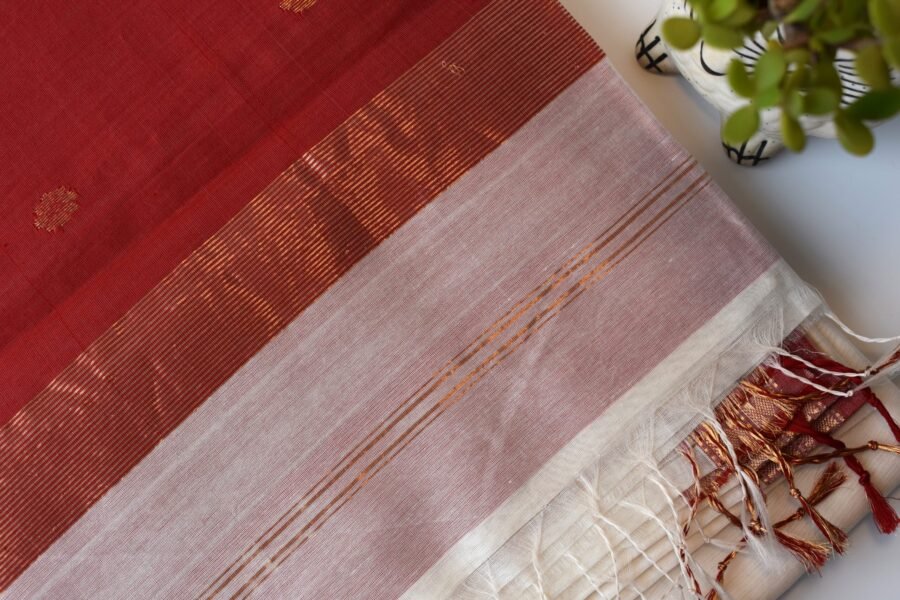 Maheshwari Chameli Border White/Red Saree - Image 25