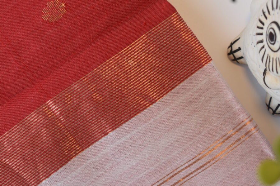 Maheshwari Chameli Border White/Red Saree - Image 21