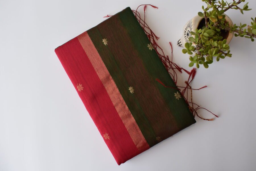 Maheshwari Chameli Border Green/Red Saree