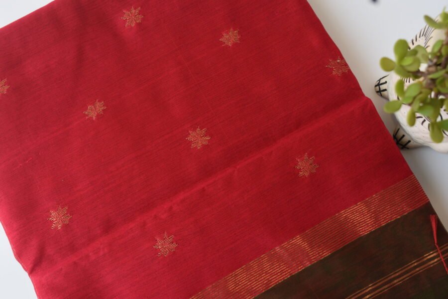 Maheshwari Chameli Border Green/Red Saree - Image 10