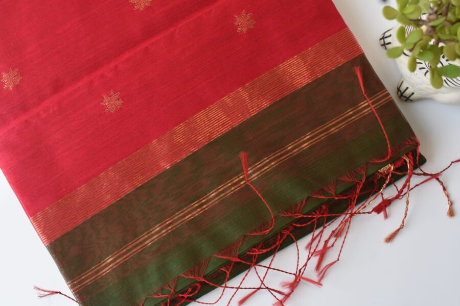 Maheshwari Chameli Border Green/Red Saree - Image 25