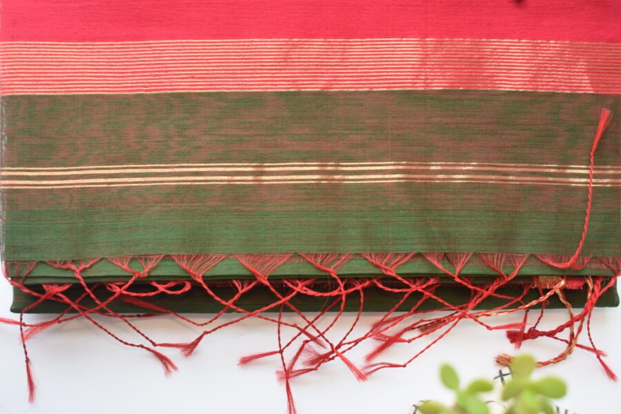 Maheshwari Chameli Border Green/Red Saree - Image 15