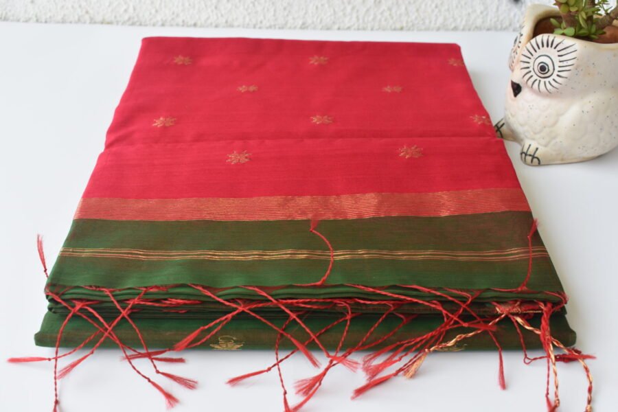 Maheshwari Chameli Border Green/Red Saree - Image 18