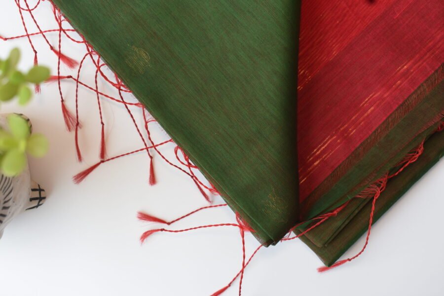 Maheshwari Chameli Border Green/Red Saree - Image 13