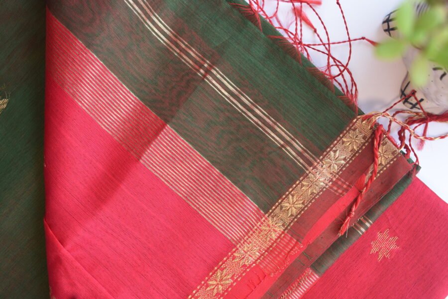Maheshwari Chameli Border Green/Red Saree - Image 14