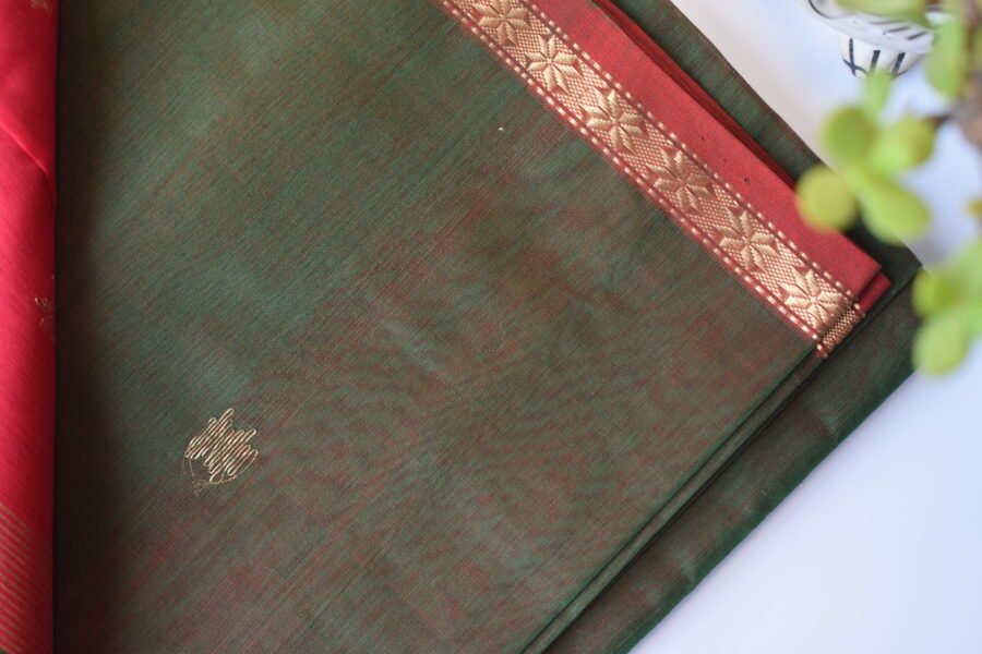 Maheshwari Chameli Border Green/Red Saree - Image 7