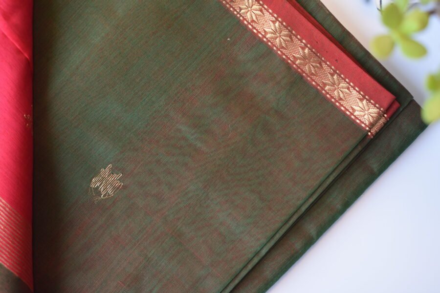 Maheshwari Chameli Border Green/Red Saree - Image 6