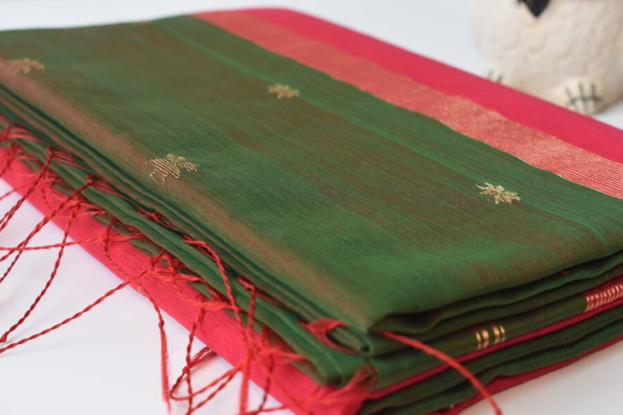 Maheshwari Chameli Border Green/Red Saree - Image 11