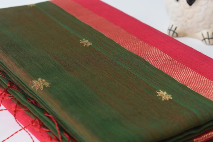 Maheshwari Chameli Border Green/Red Saree - Image 5