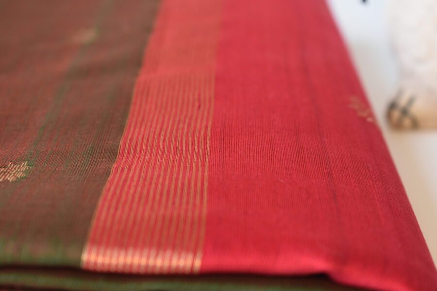 Maheshwari Chameli Border Green/Red Saree - Image 29