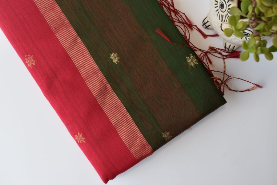 Maheshwari Chameli Border Green/Red Saree - Image 21