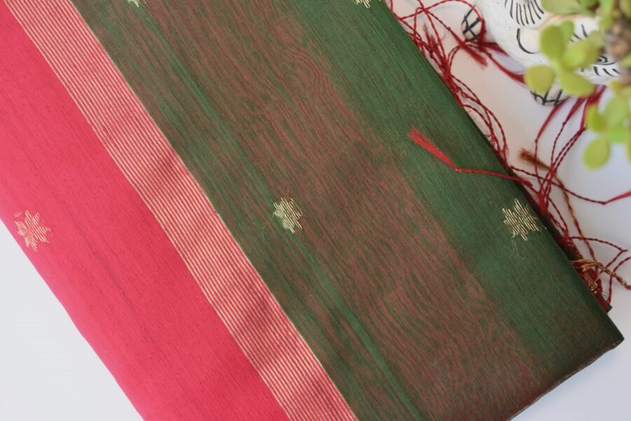 Maheshwari Chameli Border Green/Red Saree - Image 9