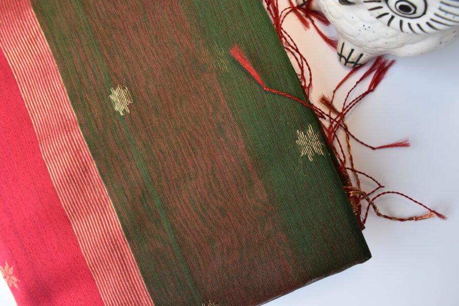 Maheshwari Chameli Border Green/Red Saree - Image 26