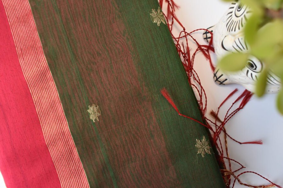 Maheshwari Chameli Border Green/Red Saree - Image 17
