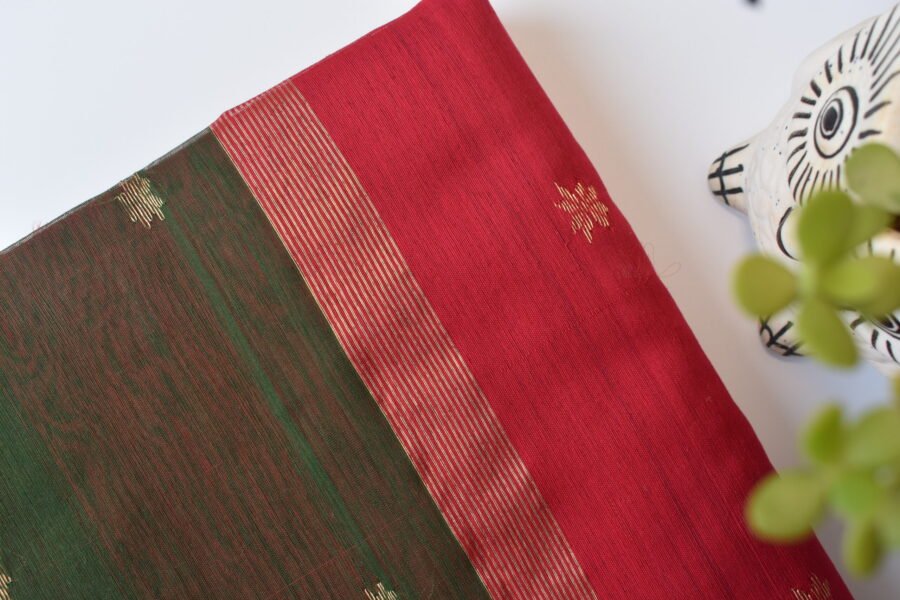 Maheshwari Chameli Border Green/Red Saree - Image 22