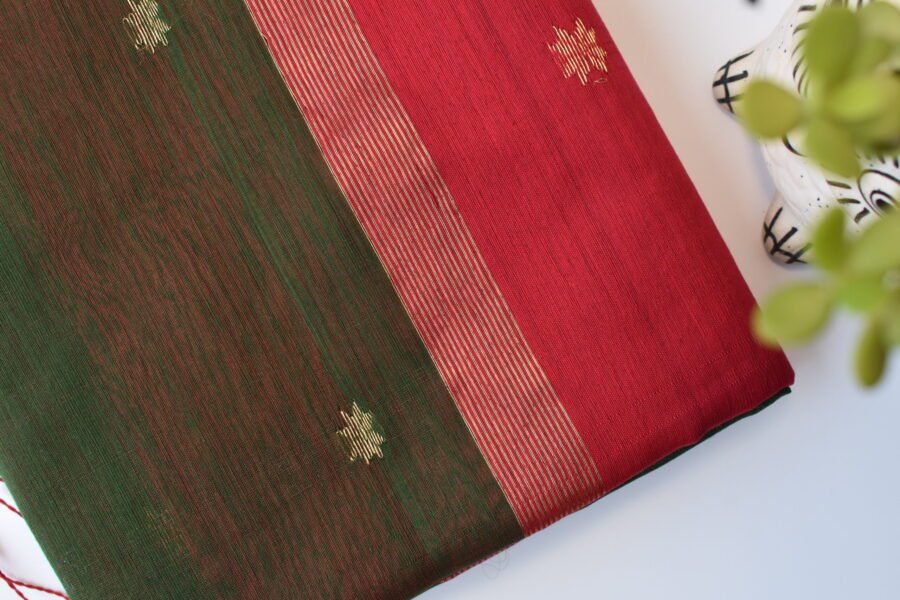 Maheshwari Chameli Border Green/Red Saree - Image 20