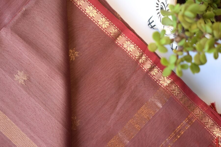 Maheshwari Chameli Border Dusty Rose Saree - Image 5