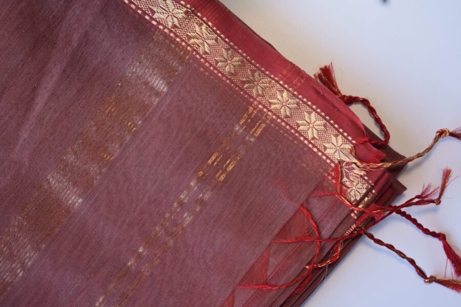 Chameli border white red saree