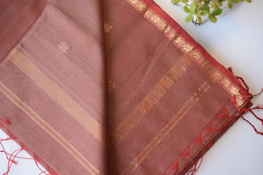 Maheshwari Chameli Border Dusty Rose Saree - Image 12