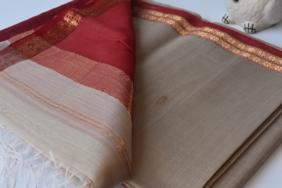 Chameli border white red saree