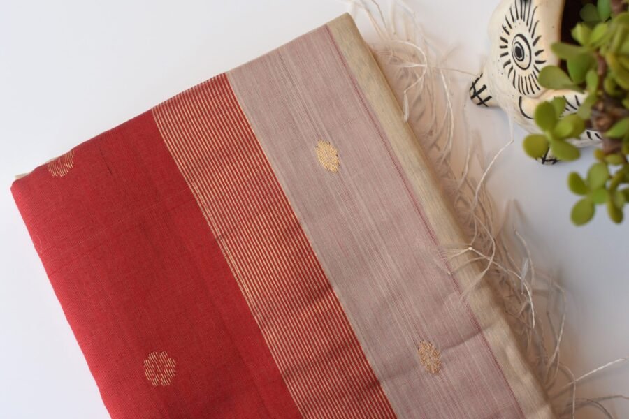 Maheshwari Chameli Border Beige/Red Saree - Image 16