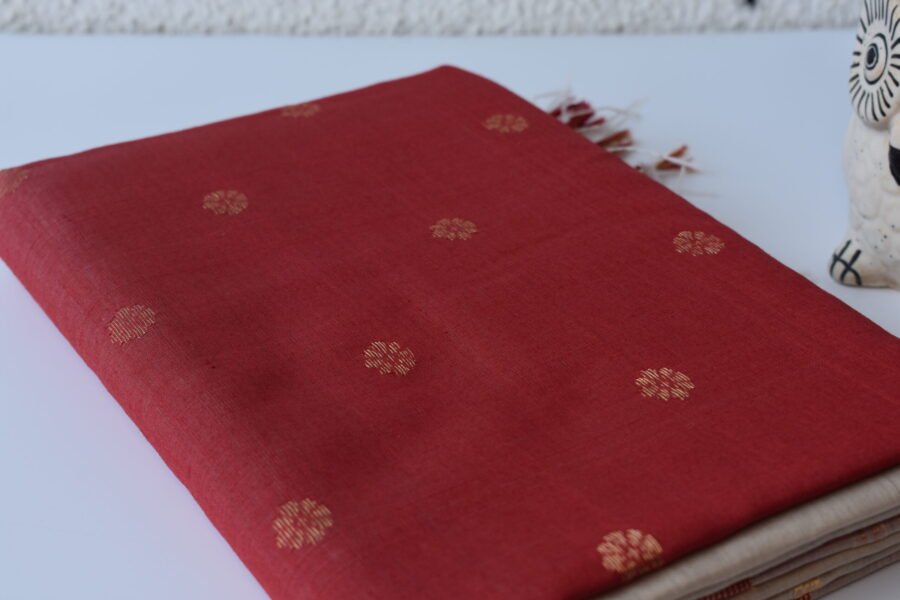 Maheshwari Chameli Border Beige/Red Saree - Image 8