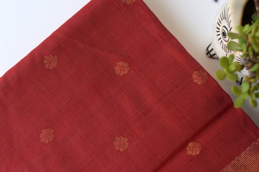 Maheshwari Chameli Border Beige/Red Saree - Image 10