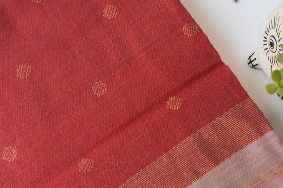 Maheshwari Chameli Border Beige/Red Saree - Image 6