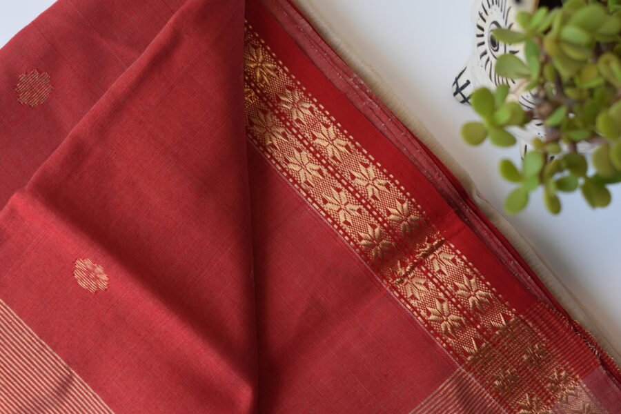Maheshwari Chameli Border Beige/Red Saree - Image 5