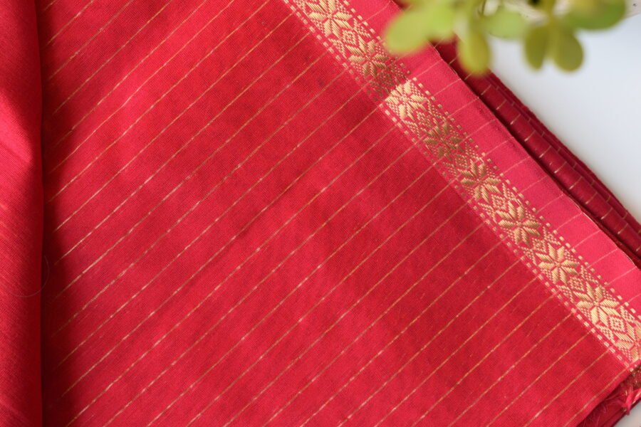 maheshwari-chameli-border-goldenstripes-hotpink-saree